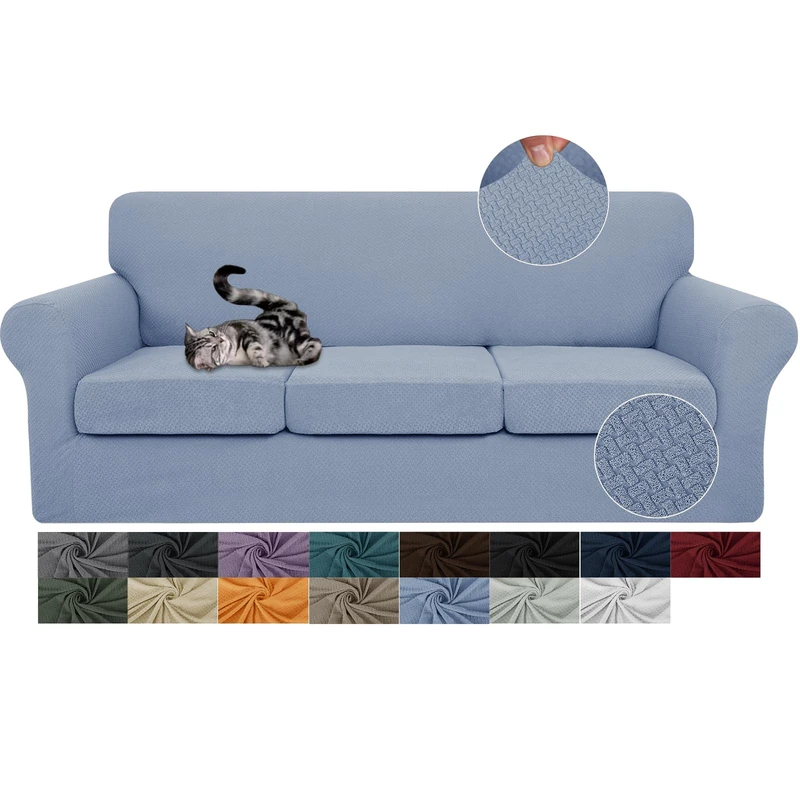 JIVINER 4 Pieces Oversized Sofa Slipcovers Stretch Sofa Covers with 3 Extra Large Seat Cushion Covers Thick Fitted Couch Covers for 3 Cushion Couch for Living Room (XL Sofa, Light Blue)
