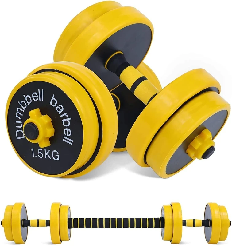 Fuxion 22LB Adjustable Dumbbell Barbell Pair | Free 2-in-1 Set, Non-Slip Neoprene, Purpose, Home, Gym, Office | | Hand Weights, 22 LB or 11 LB, Yellow, Grey, Black