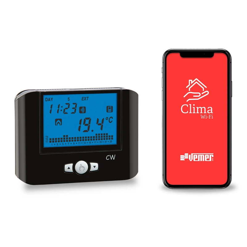 VEMER WiFi Wall Thermostat, 230 V Power Supply, Remote Controlled via APP, Black, One Size