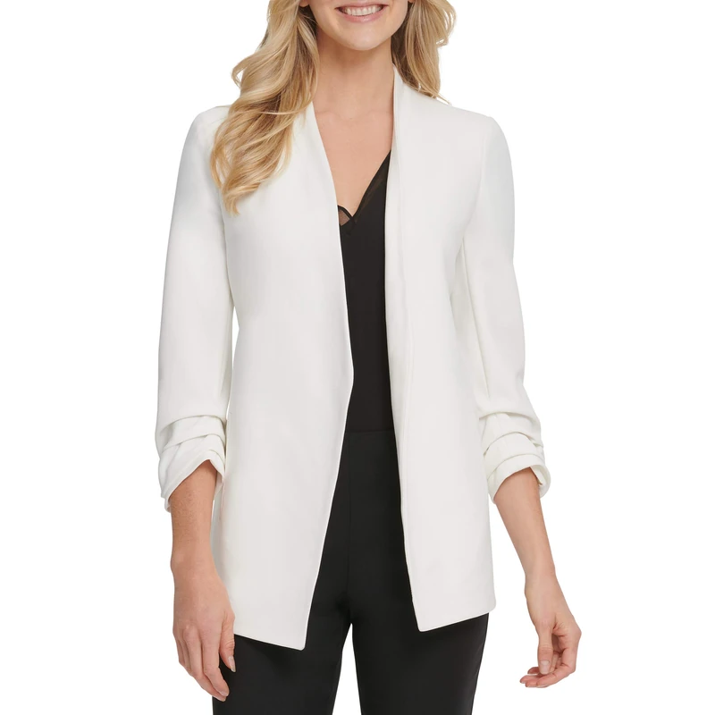 DKNY Women's Foundation Long Sleeve Shawl Collar Jacket Open, Ivy-Ivory, L