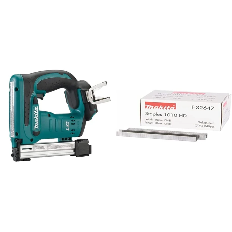 Makita DST221Z 18V Li-Ion LXT Stapler - Batteries and Charger Not Included & F-32647 Staple 10 mm x 10 mm 5040 Qty, Multi-Colour