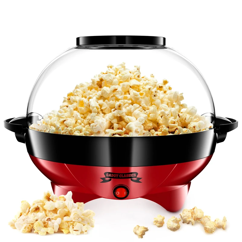 Gadgy® Popcorn Maker Round, 800w Non-stick Coated Pop Corn Machine, Removable Lid, Even Heating Surface, Quiet & Fast Machines, Sugar, Oil & Butter Supportable, 5l Large Sized