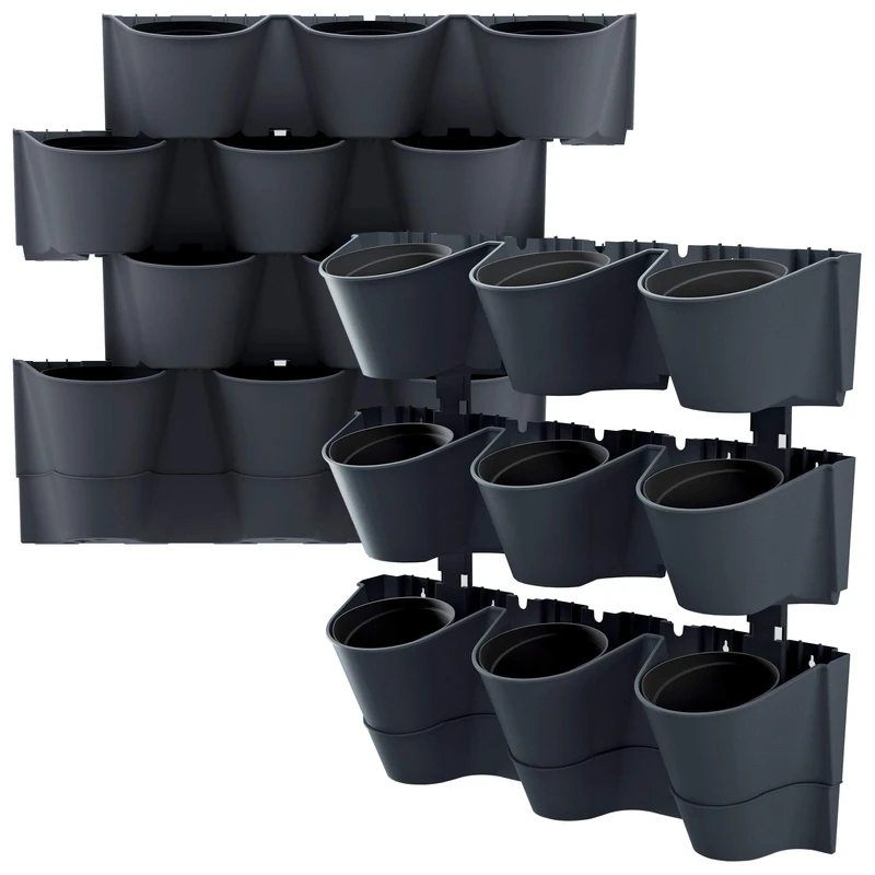 Prosperplast ZA1388 Cascade Wall Plastic Planter in Anthracite Colour 67 (L) x 17.7 (W) x 57 (H) cm, Pequeño