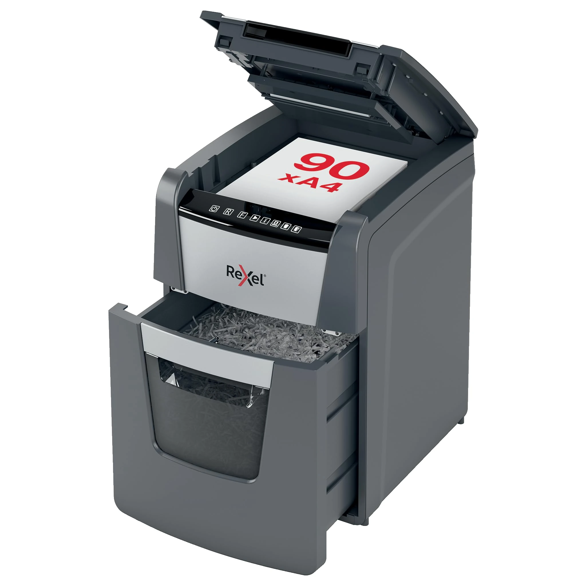 Rexel Optimum Auto Feed+ 90 Sheet Automatic Cross Cut Paper Shredder, P-4 Security, Home/Home Office, 34 Litre Removable Bin, 2020090X, Black