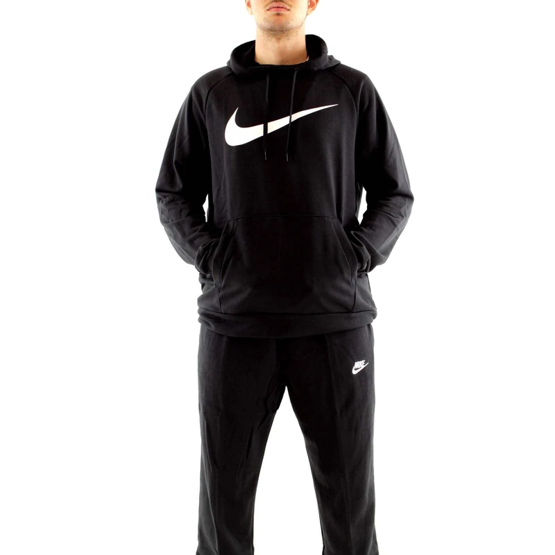 Nike Men's Dry Po Swoosh Hooded Sweatshirt, Black/White, S