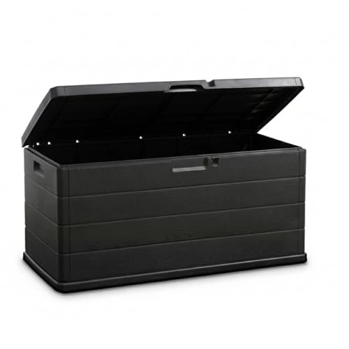 idooka Large Garden Storage Box with Lid – 340L Lockable Plastic Outdoor Storage for Parcels, Cushions, Tools, Logs & More – Grey Water-Resistant Deck Box for Garden or Garage