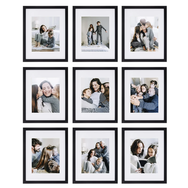 SHEFFIELD HOME 9 Piece Gallery Wall Frame Set, 11x14 in. matted to 8x10 in. (Matte Black)