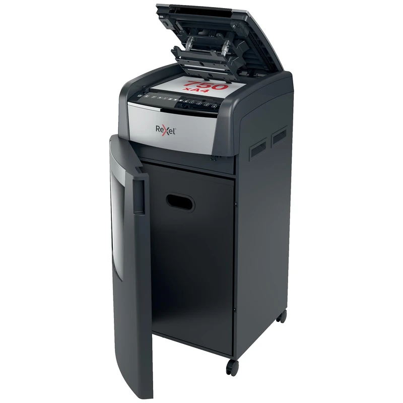 Rexel Optimum Auto Feed+ 750 Sheet Automatic Cross Cut Paper Shredder, P-4 Security, Large Office Use, 140 Litre Removable Bin, Castor Wheels, 2020750X