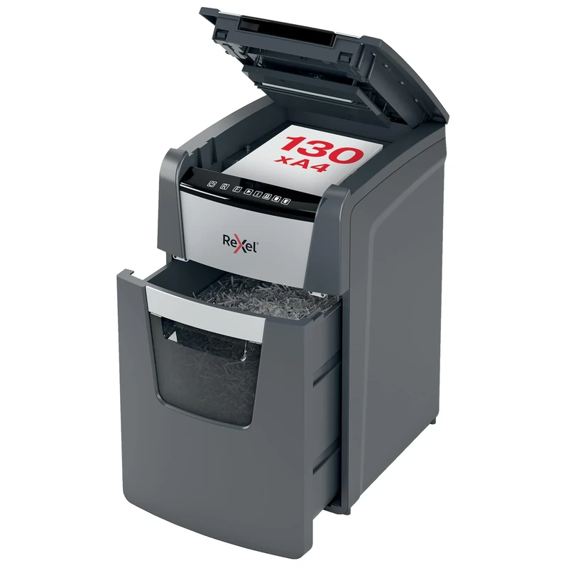 Rexel Optimum Auto Feed+ 130 Sheet Automatic Cross Cut Paper Shredder, P-4 Security, Small Office Use, 44 Litre Removable Bin, 2020130X,Black