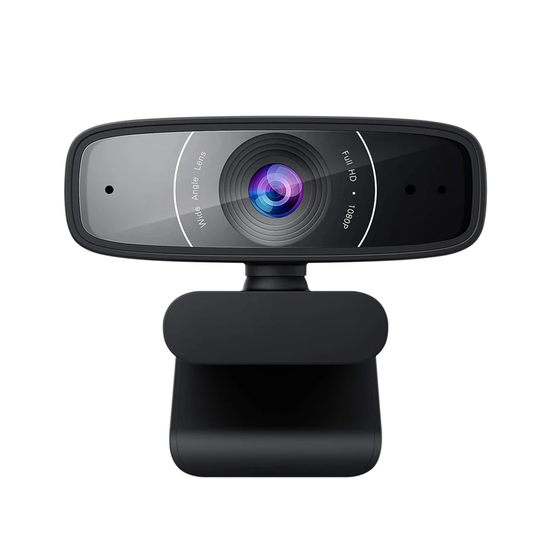 ASUS Webcam C3 USB camera with 1080p 30 fps recording, beamforming microphone for better live-streaming video and audio quality, and adjustable clip that fits various devices