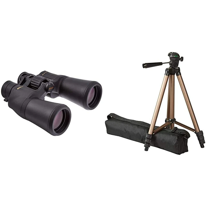 Nikon Aculon A211 10-22x50 Zoom Binoculars - Black & Amazon Basics 127-cm (50-Inch) Lightweight Tripod with Bag