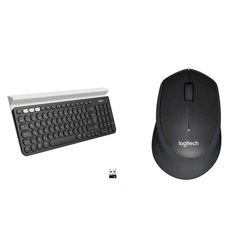 Logitech K780 Multi-Device Wireless Keyboard - Dark Grey/White & M330 Silent Plus Wireless Mouse - Black
