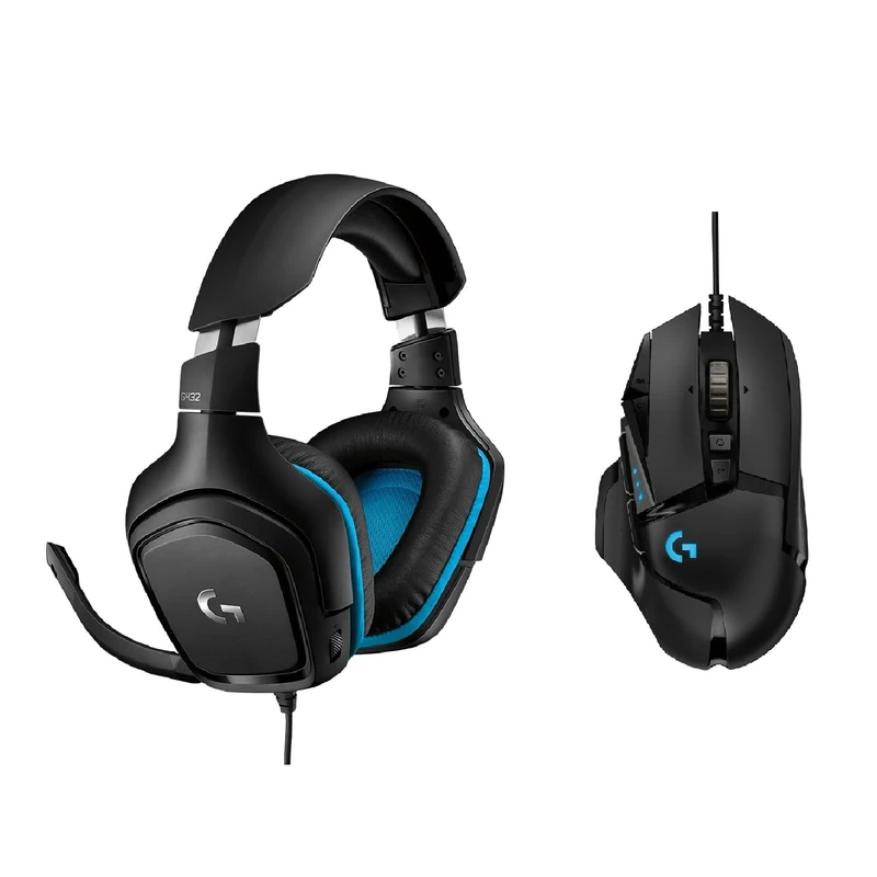 Logitech G G432 Wired Gaming Headset, 7.1 Surround Sound, DTS Headphone:X 2.0, 50 mm Audio Drivers, USB and 3.5 mm Audio Jack, G502 HERO High Performance Wired Gaming Mouse, HERO 25K Sensor - Black