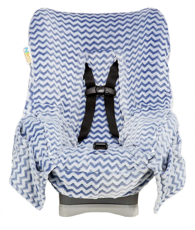 Niko Easy-Wash Children's Car Seat Cover & Liner - Blue Chevron Minky - Great for Winter Weather - Universal FIT - Crash Tested - Waterproof SEAT Bottom - Mess Protection - Machine Washable