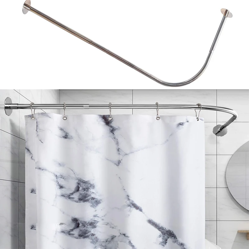 Tanxih Corner Shower Curtain Rod Adjustable Stainless Steel L Shaped Rack Drill Free Install for Bathroom, Bathtub, Clothing Store (Silver, 70-100cm X 120-165cm)
