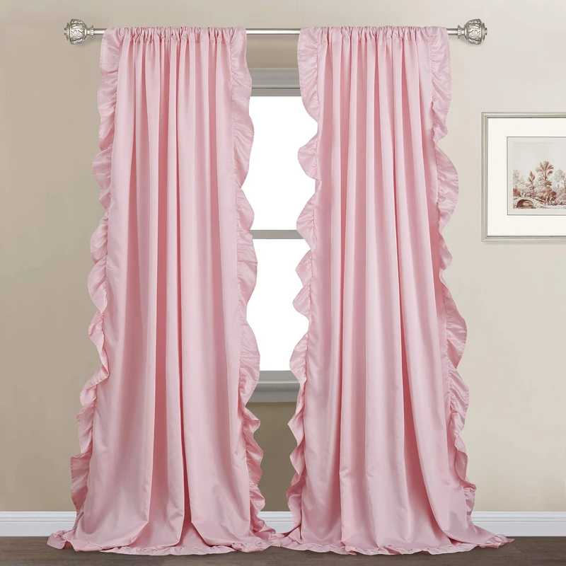 StangH Blush Pink Scalloped Ruffle Curtains - 84 inch, 2 Panels