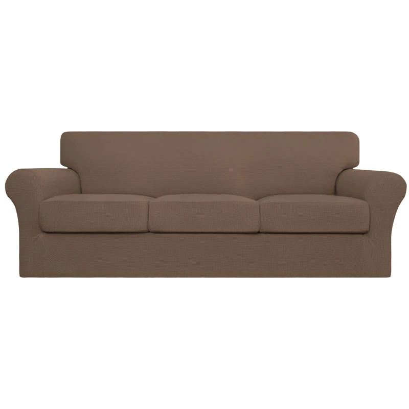 Easy-Going 4 Pieces Stretch Couch Cover Sofa Cover for Dogs Washable Sofa Slipcover for 3 Separate Cushion Couch Spandex Jacquard Fabric Elastic Furniture Protector for Pets, Kids (Brown, Sofa)