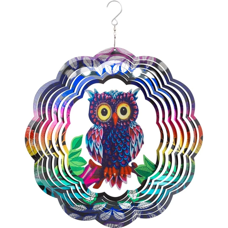 Kinetic Art Metal Hanging 3D Flashy Owl Mobile Decor