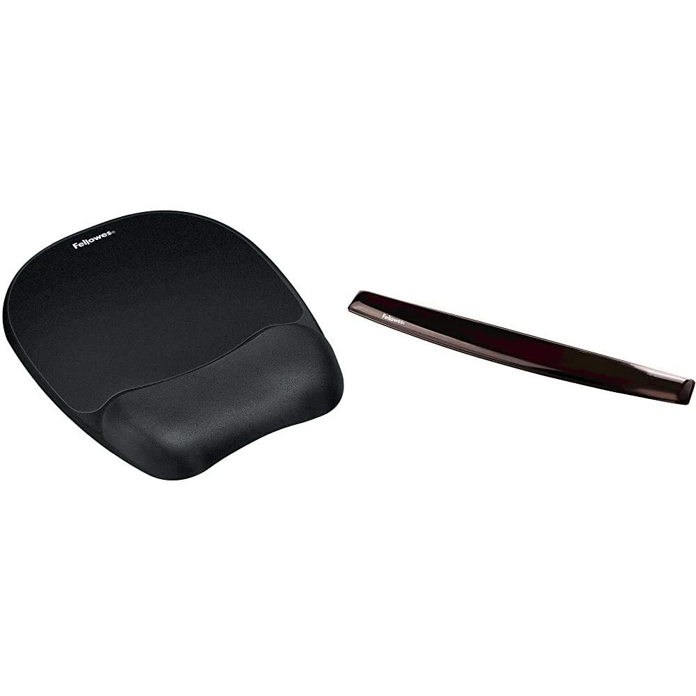 Fellowes Memory Foam Optical Friendly Mouse Mat with Wrist Support, Black & Crystals Gel Keyboard Wrist Rest, 8.4 x 53 x 3 cm, Black