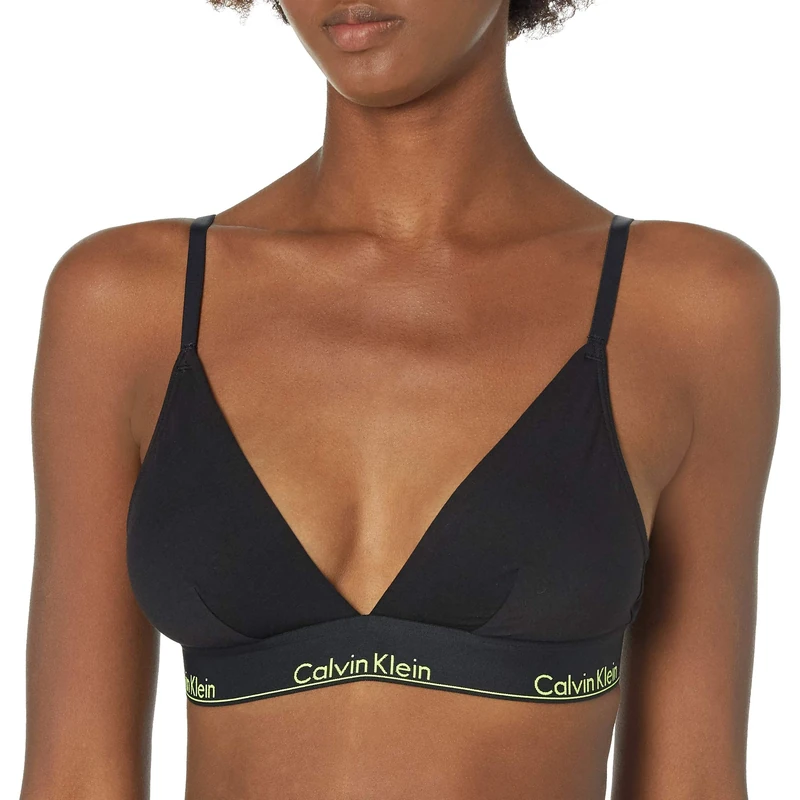 Calvin Klein Women's Modern Cotton Unlined Triangle Bralette, Black W/Black Direct Green, S
