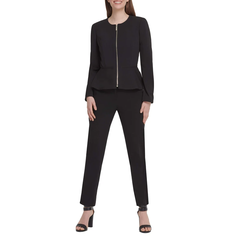 DKNY Women's Collarless Zip Front Jacket, Black, 8 - Image 1
