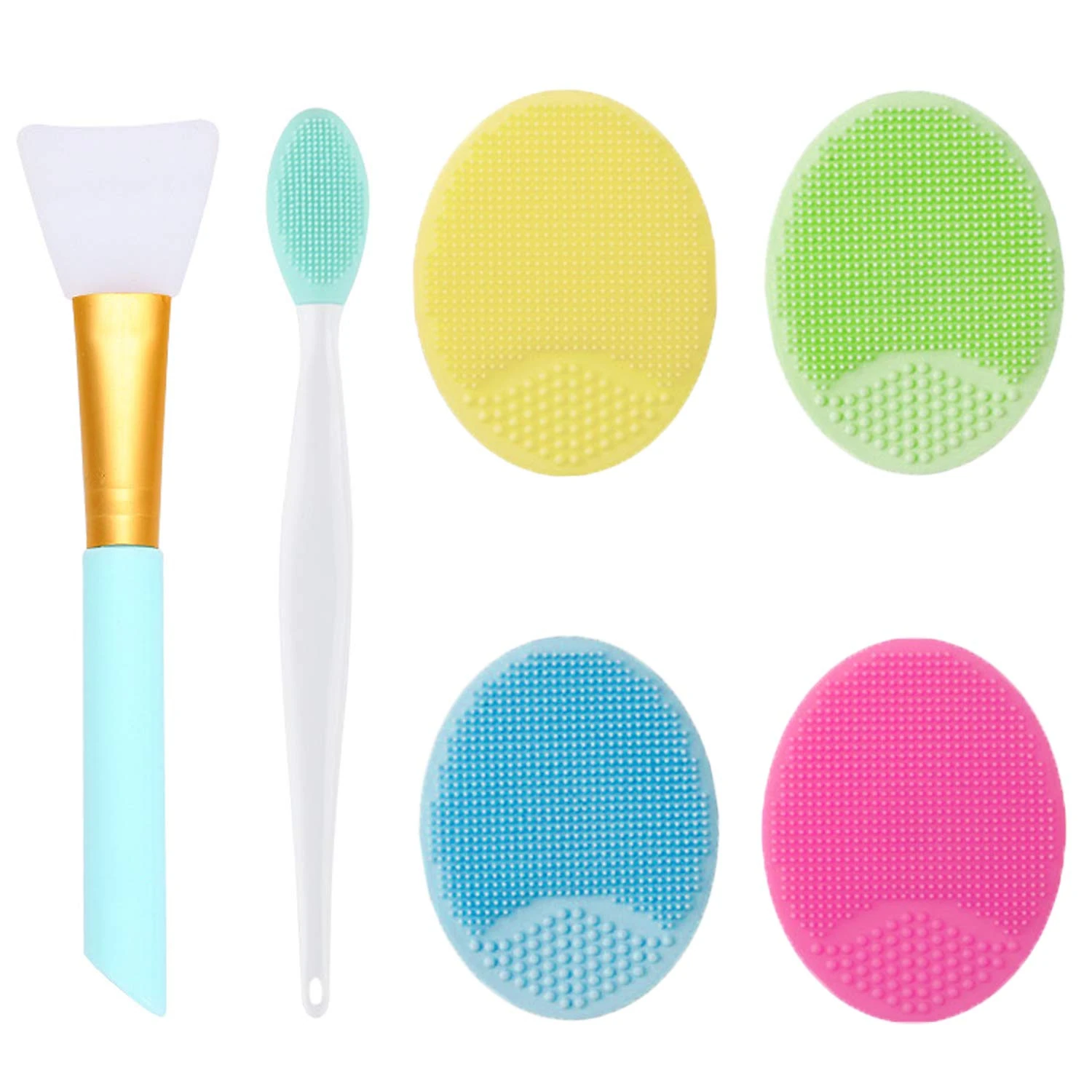 OBSCYON 4 Pcs Manual Silicone Face Scrubber Facial Cleansing Brush,1 Pcs Silicone Exfoliating Lip Brush Nose Cleaning and 1 Pcs Face Mask Brush for Facial Skin Care