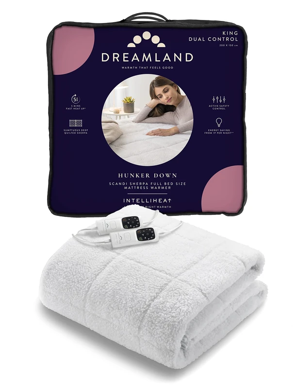 Dreamland Hunker Down Electric Blanket, King Size, Scandi Sherpa