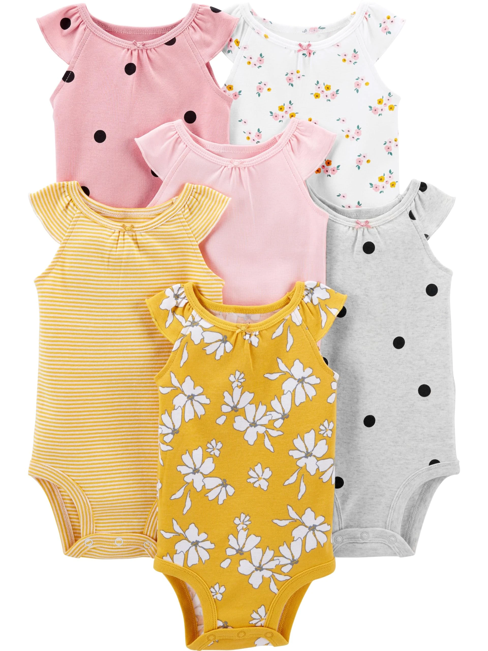 Simple Joys by Carter's Baby-Girls 6-Pack Short-Sleeve Bodysuit, Multicolor/Dots/Floral/Stripe, Preemie