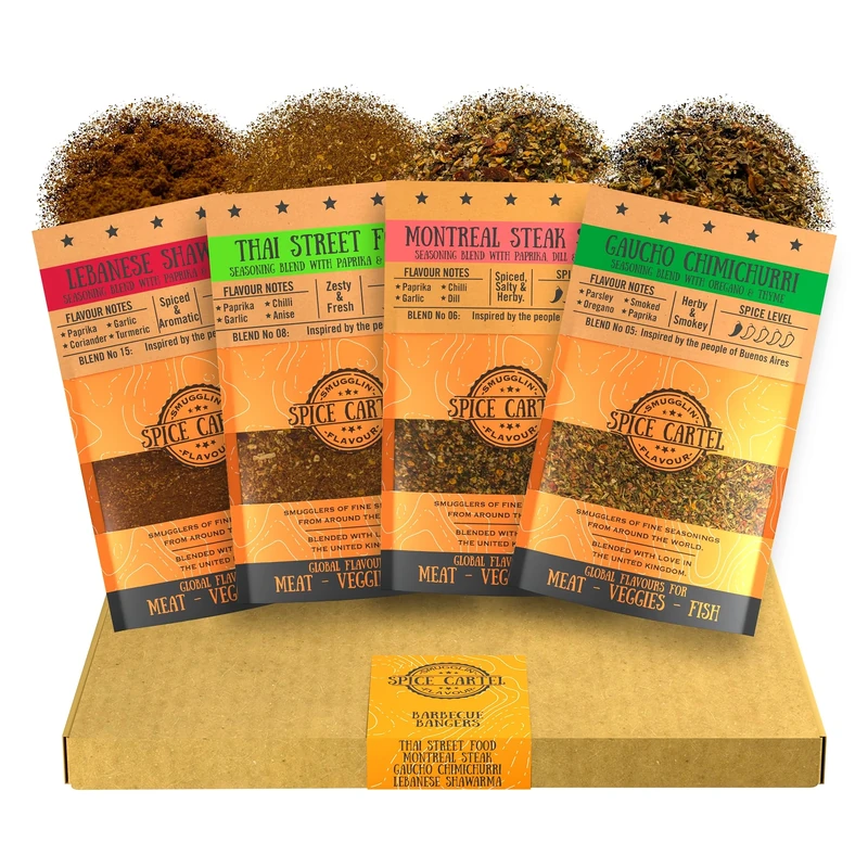 Spice Cartel, Barbecue Bangers Gift Box Collection of Rubs & Marinades for Seriously Tasty Barbecue, 4-35g Resealable Pouches