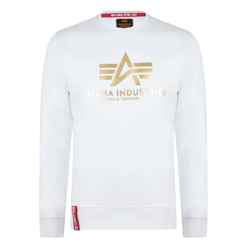 ALPHA INDUSTRIES Men's Basic Sweater Foil Print Sweatshirt, Blanco Y Amarillo., XL