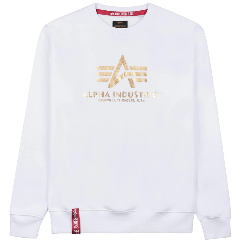 ALPHA INDUSTRIES Men's Basic Sweater Foil Print, 590-white/yellow Gold, XXX-Large