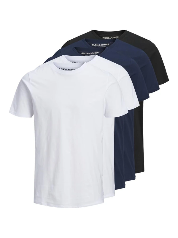 JACK & JONES Mens Basic 5 Pack T-Shirt White/Navy/Black S