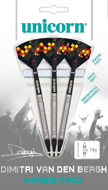Unicorn Darts Set, Maestro 90% Tungsten - Dimitri Van den Bergh Soft Tip, Black/Red/Orange, 18 g