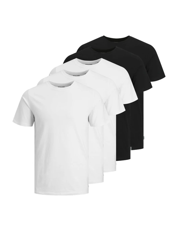 JACK & JONES Men's Jjeorganic Basic Tee Ss O-Neck 5pk Mp T-Shirt, Black/Pack:3white 2black, XXL