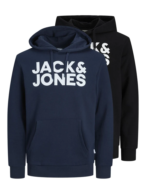 Jack & Jones Men's Jjecorp Logo 2pk Mp Hooded Sweatshirt, Black, Blue, S UK