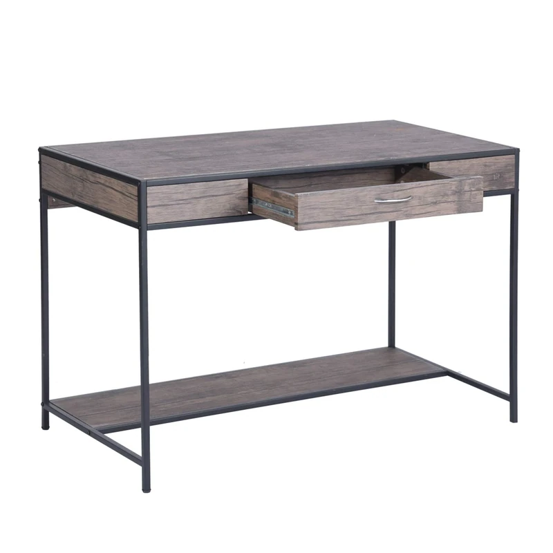 Homybec Computer Drawer Laptop Writing Study Desk Table Industrial/Farmhouse Style Workstation with Metal Frame, Wood, 110 x 55 x 76cm, BLACKBURN LMKZ