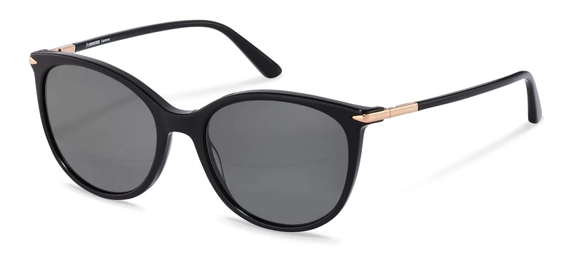 Rodenstock Women's La Classica R3322 Lightweight Sun Contrast Lenses, Round Sunglasses Made of high-Quality Acetate, Black, Rose Gold, Small