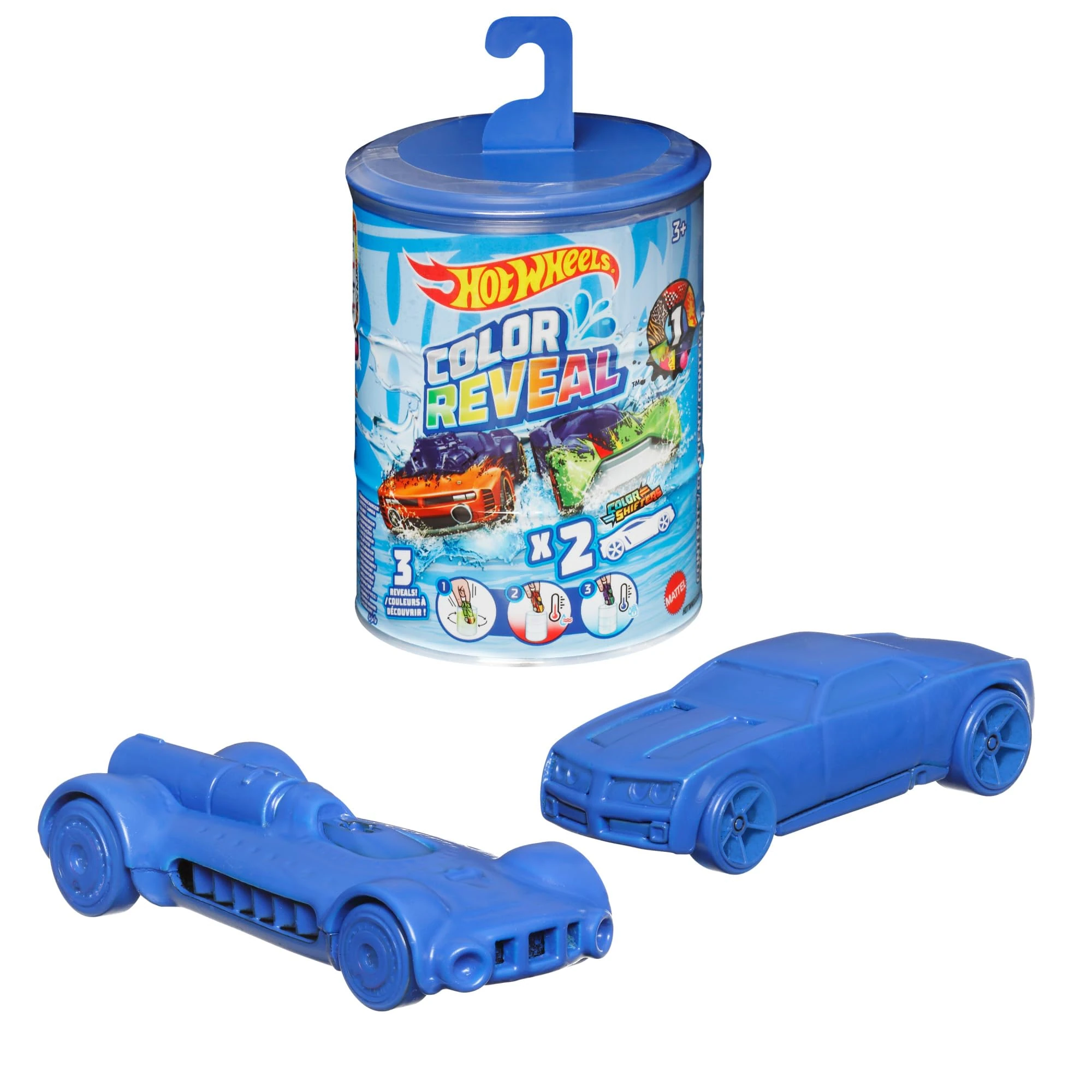 Hot Wheels 2 Toy Cars (Assorted Styles, One Random Set), Colour Reveal Toy Vehicles in 1:64 Scale, Includes 2 Colour Shifters, 3 Reveals in Hot and Cold Water, Cars for Kids Ages 3 and Up, GYP13