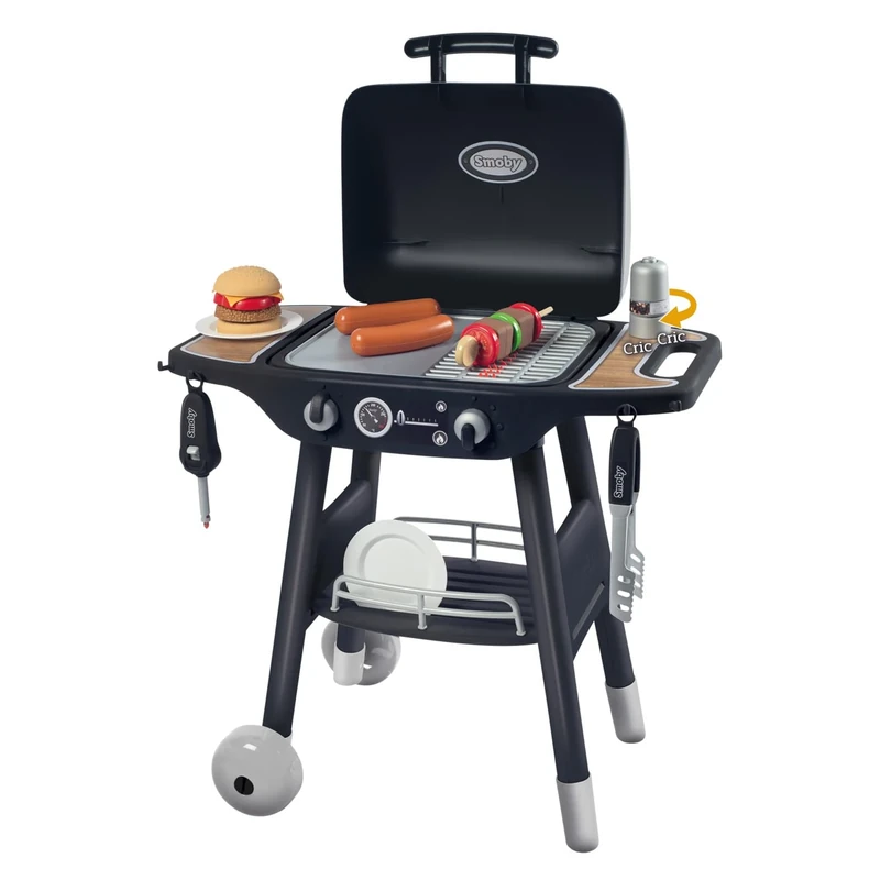Smoby - BBQ Grill - Barbecue pour enfant - 18 accessoires - Fonctions flammes rétractables et boutons sonores - Fabriqué en France