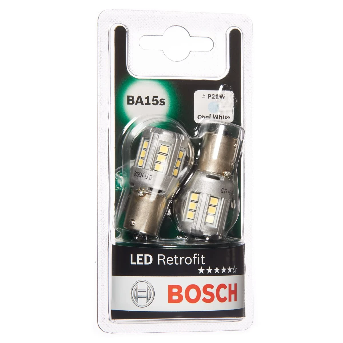 Bosch -P21W (- 382) LED Retrofit Car Light Bulbs - 12 V 1 W BA15s - 2 Bulbs