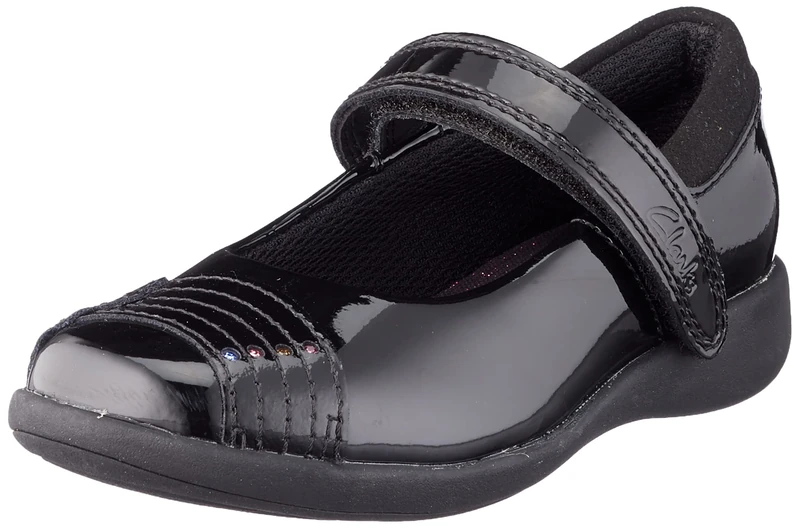 Clarks Girl's Etch Beam K Ballet Flat, Black Pat, 13.5 UK Child