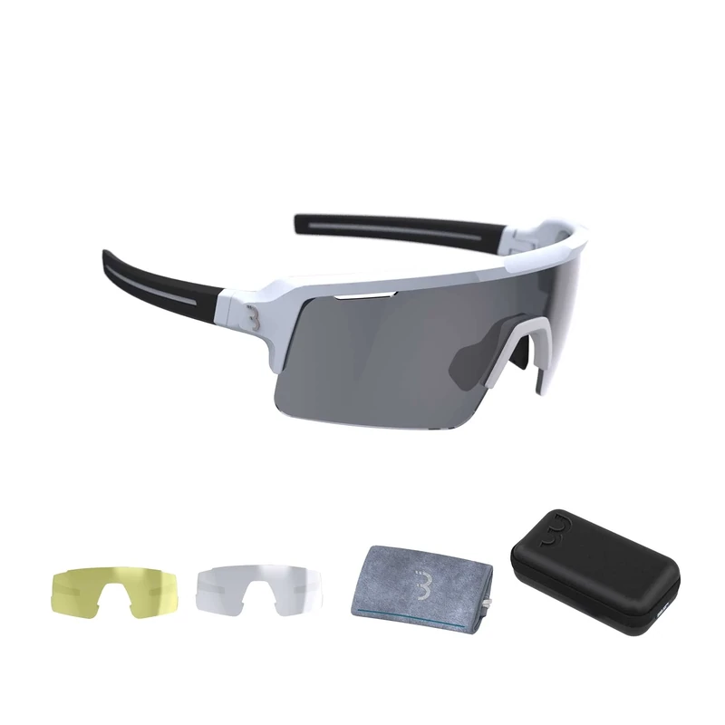 BBB Cycling Fuse Cycling Glasses for Men and Women | Comes With 3 Interchangeable Lenses: Smoke, Yellow and Clear | Road Cycling and MTB Glasses | Matt-White | BSG-65