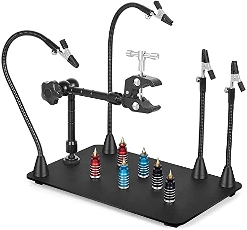 NOEVSBIG Magnetic Soldering Station with Large and Heavy Duty Base, 5.5cm Jaw Opening Soldering Clamp, 4 PCB Holder, 4 Flexible Arms, Helping Hands for Electronic Repair, Soldering Jewelry
