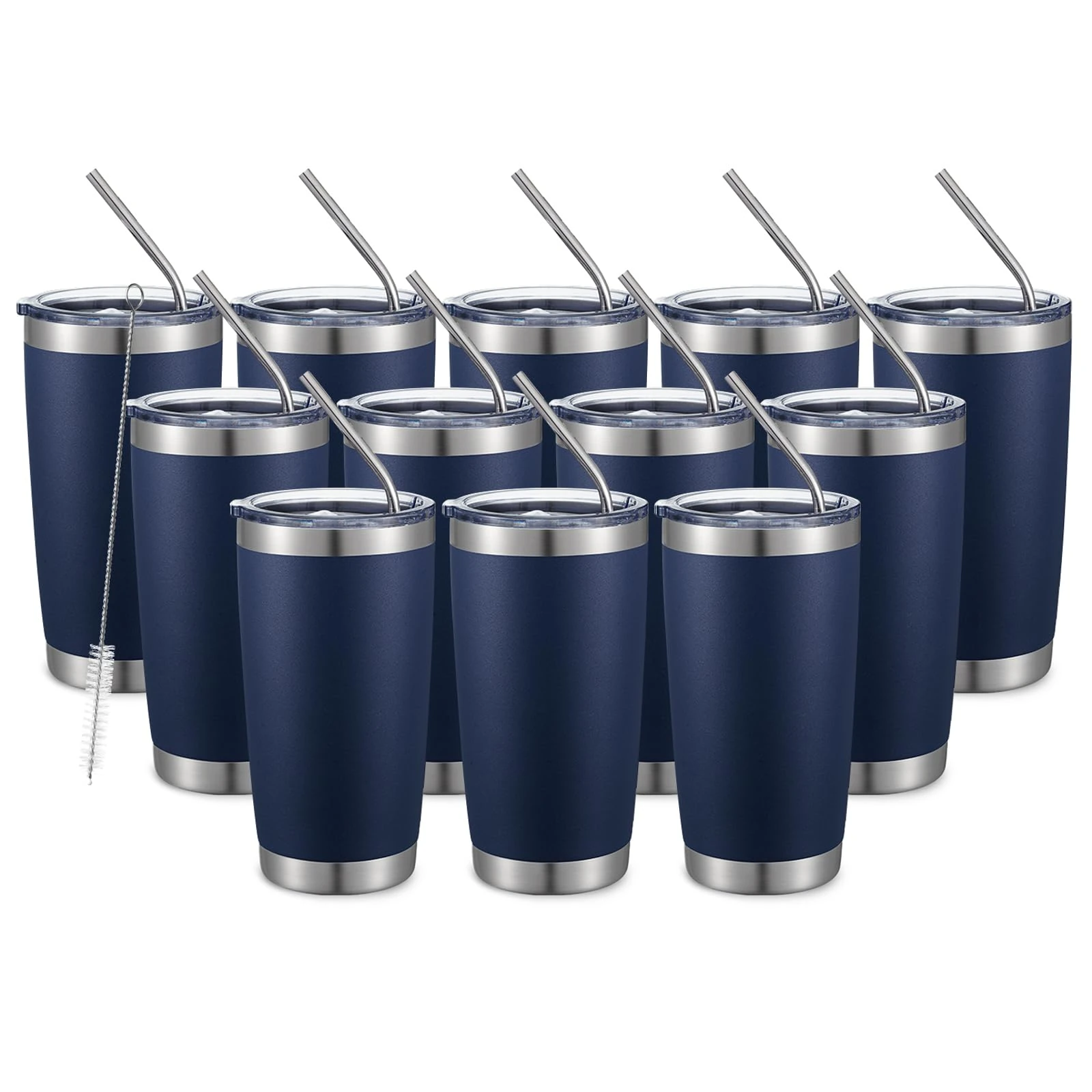 COMOOO 20oz Double Wall Vacuum Insulated Travel Mug, Stainless Steel Tumbler with Lid, Durable Powder Coated Insulated Coffee Cup for Cold & Hot Drinks (navy，12 pack）