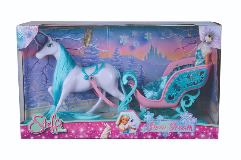 Simba Steffi Love Snow Dream 105733522 Fairytale Sledge with Horse and Steffi as Ice Princess, Length 50 cm, Doll 29 cm, Suitable for Children from 3 Years