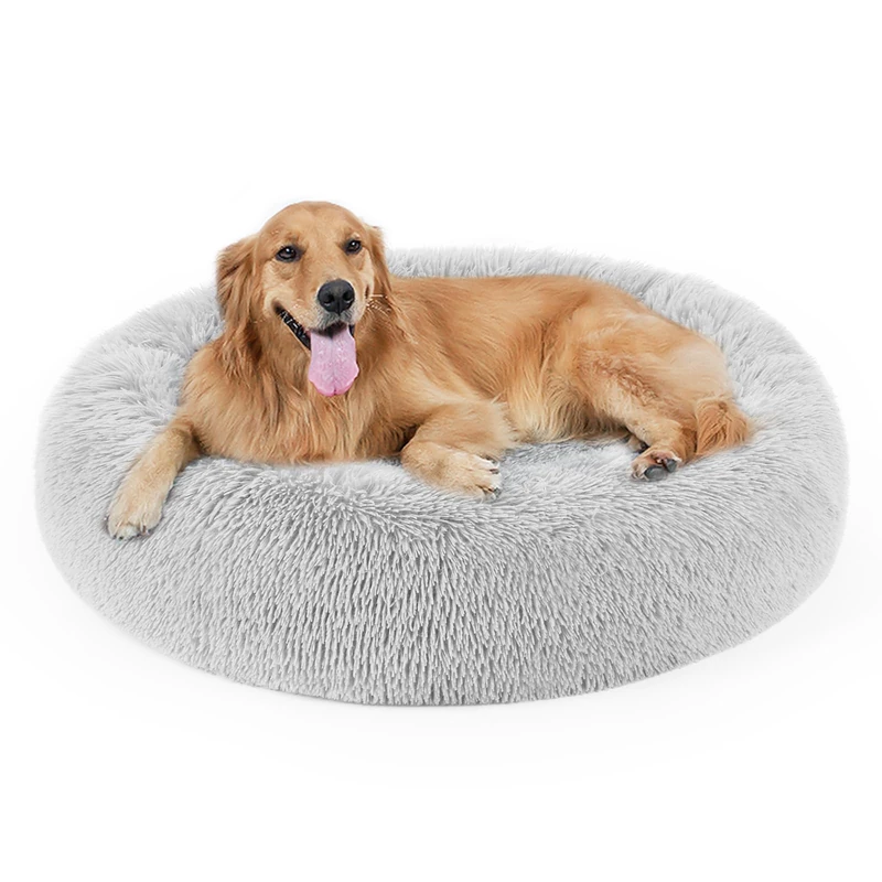 DogBaby Calming Pet Donut Bed - Faux Fur Plush Dog and Cat Bed