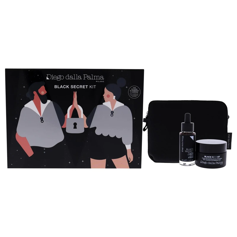 Diego Dalla Palma Black Secret Kit For Women 3 Pc 1.7oz Skin Renewing Micropeeling Cream, 1oz Uniforming Purifying Serum, Bag - Image 1