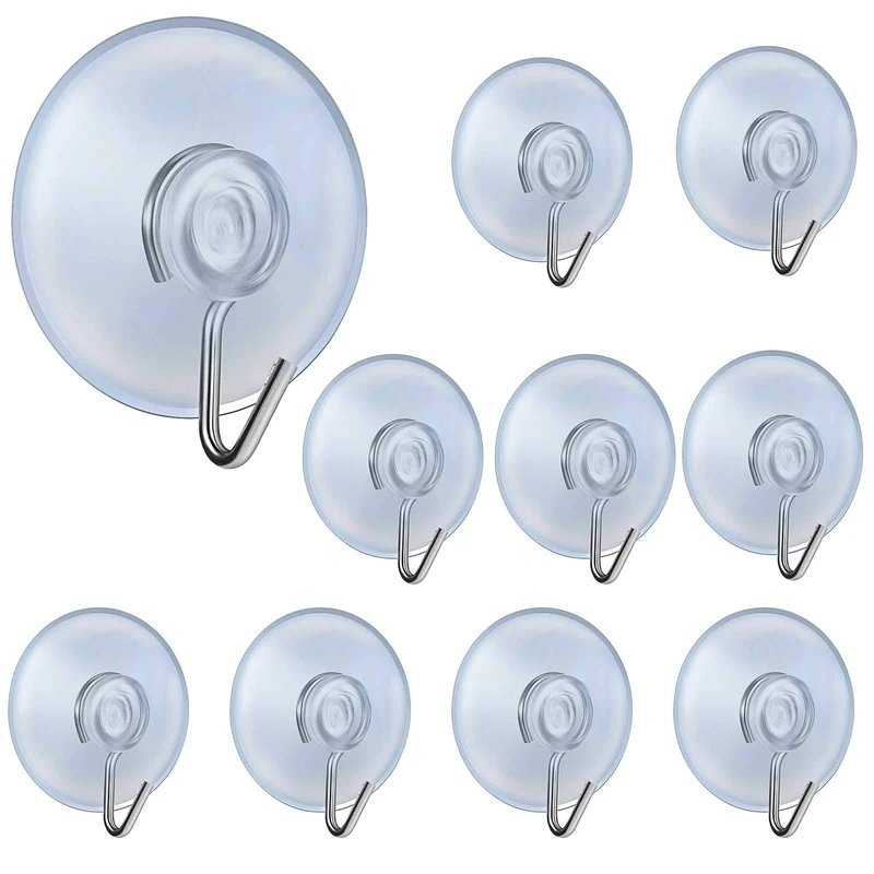10 PCS Suction Cup Wall Hooks, 4.5cm Transparent Suction Cup Hook Hangers Sucker Pads with Hook Clear Suctions Hooks Plastic Suction Wire Hook with White Box for Bathroom Kitchen Window Wall Glass