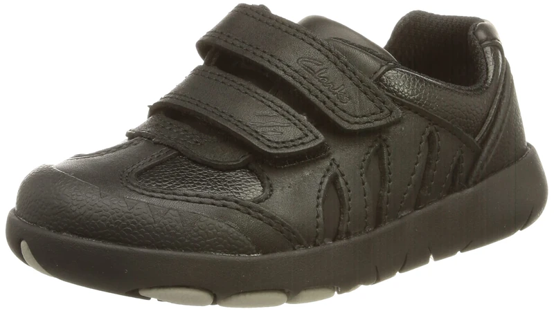 Clarks Girl's Rex Stride T Sneaker, Black Leather, 8.5 UK Child
