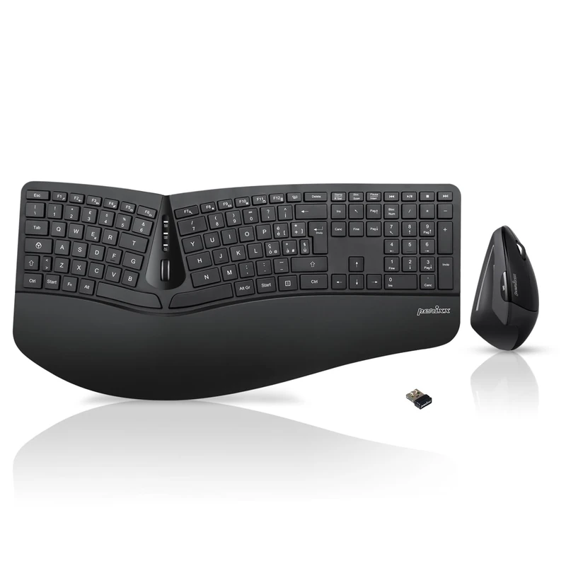 Perixx Periduo-605 Wireless Ergonomic Split Keyboard and Vertical Mouse, Italian QWERTY Silent Keys, Keyboard with Scroll Wheel and Wrist Rest, Carpal Tunnel Syndrome